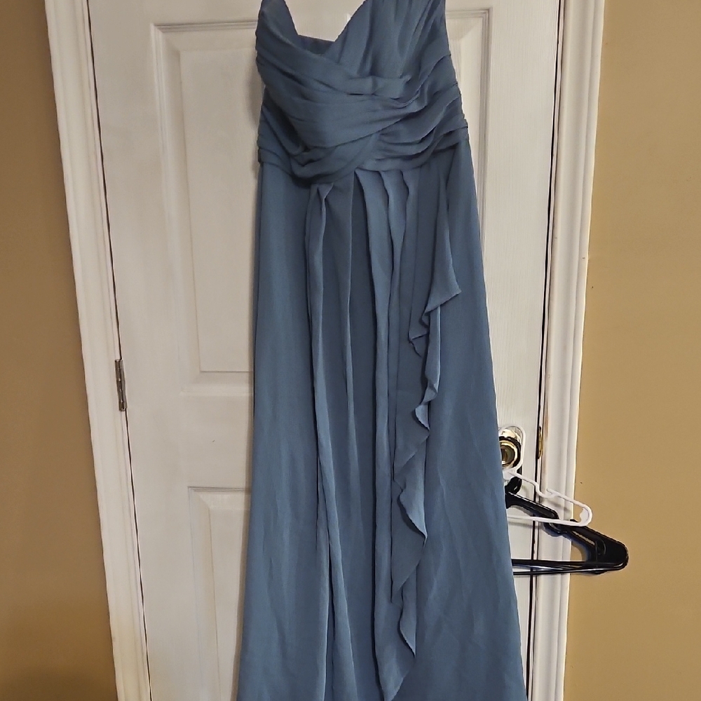 David's Bridal Strapless Blue Gown